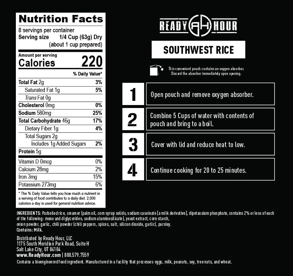 ready hour southwest rice nutritional information and directions