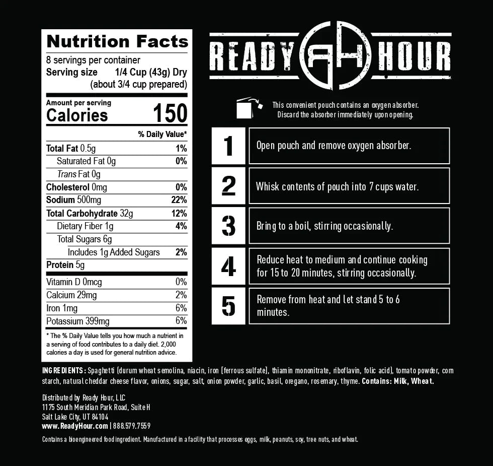 ready hour spaghetti nutritional information and directions