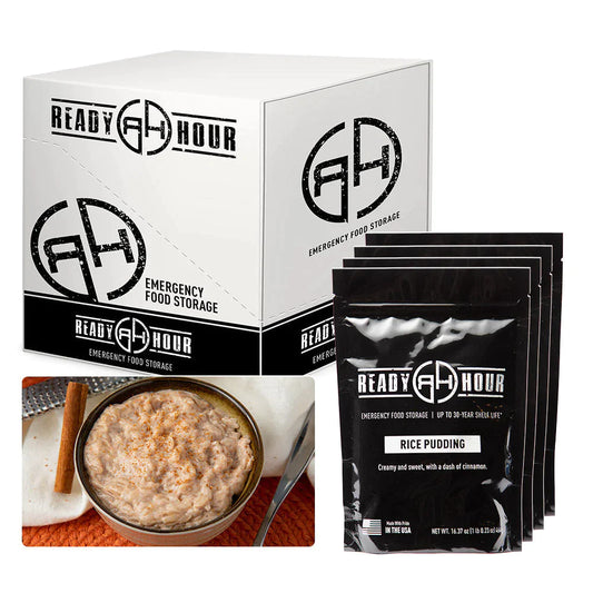 ready hour rice pudding case pack individual pack black and warmed rice pudding with cinnamon on top
