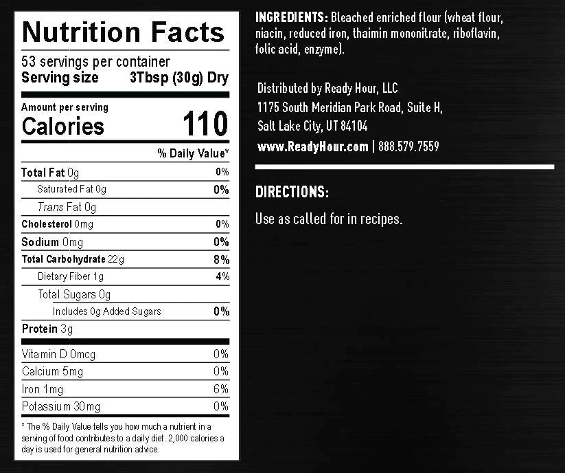 ready hour #10 can all purpose white flour nutritional information and directions
