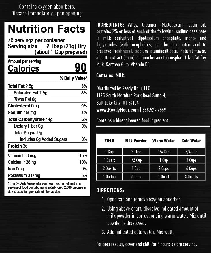 ready hour #10 can whey milk powder nutritional information