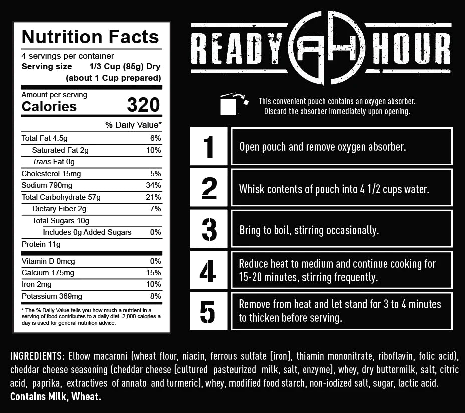 ready hour mac and cheese nutritional information and directions