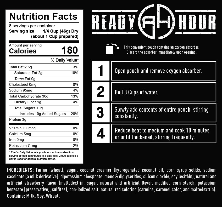 ready hour strawberry flavored creamy wheat nutritional information and directions