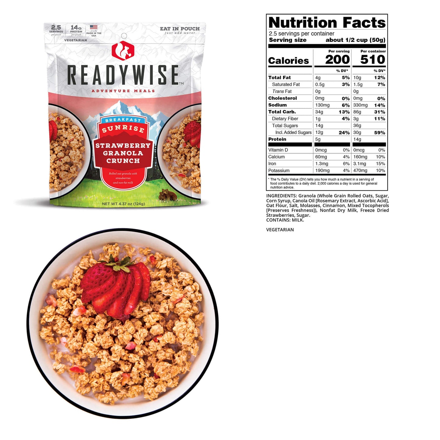 readywise adventure meals 2 day adventure bag strawberry granola crunch nutritional information