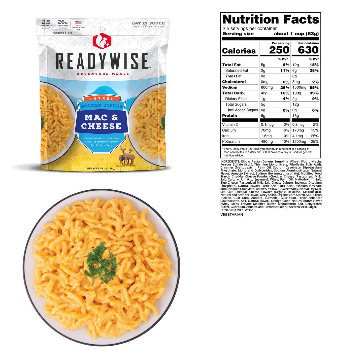 readywise adventure meals 2 day adventure bag mac and cheese nutritional information