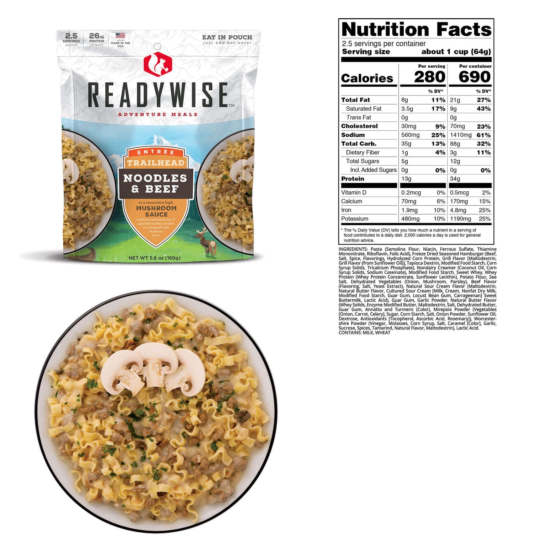 readywise adventure meals 2 day adventure bag noodles and beef nutritional information