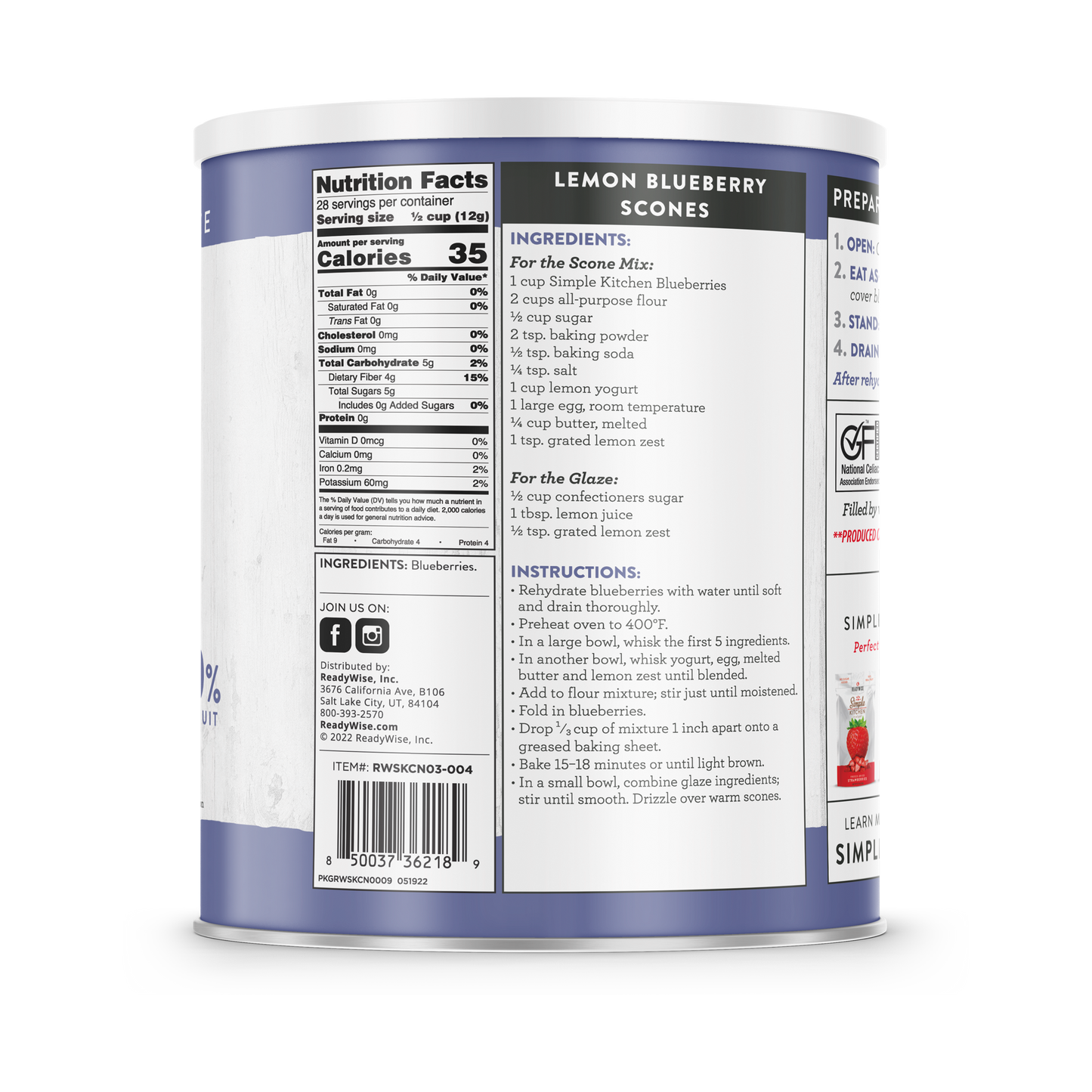 Simple Kitchen #10 Can: Freeze-Dried Whole Blueberries