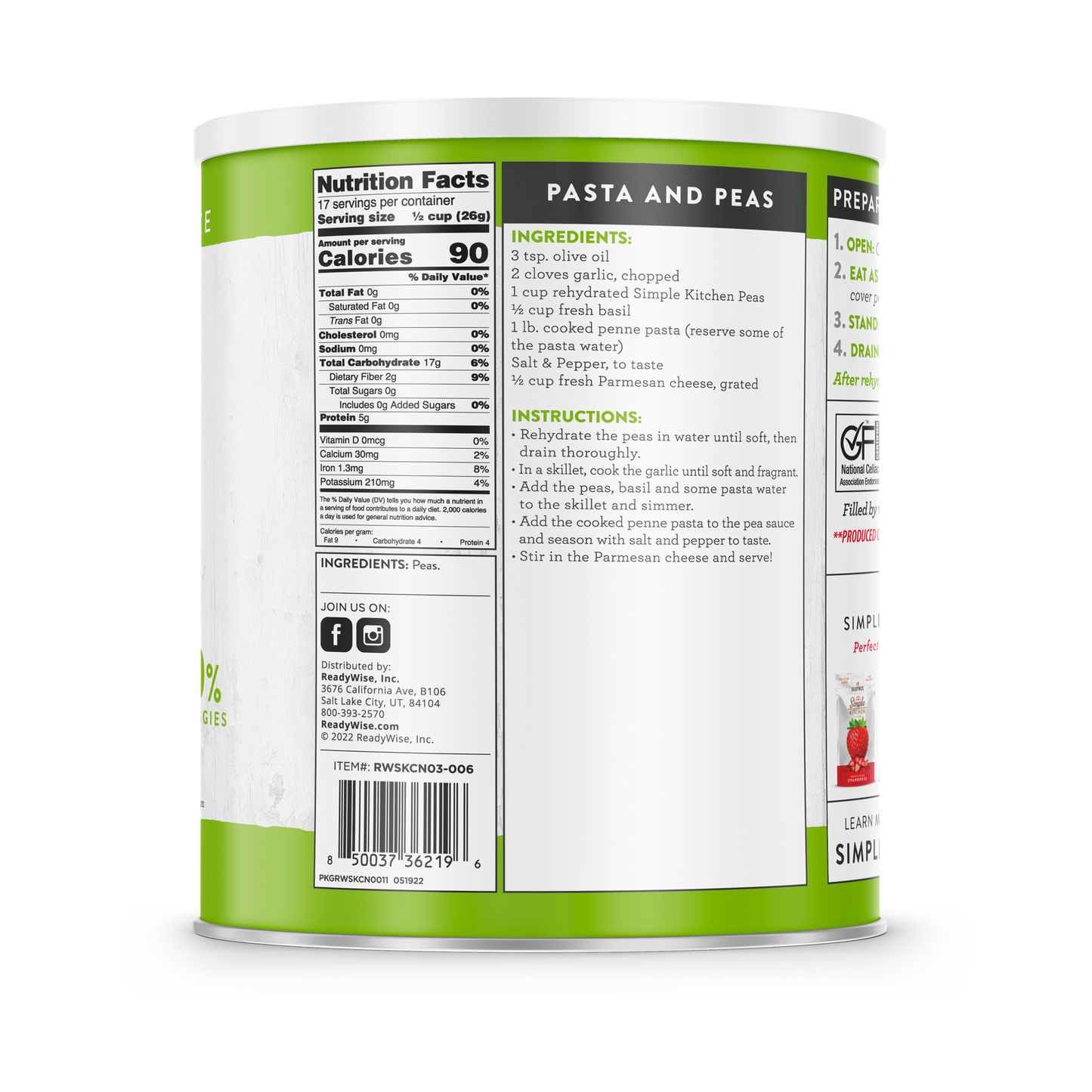 Simple Kitchen #10 Can: Freeze-Dried Peas
