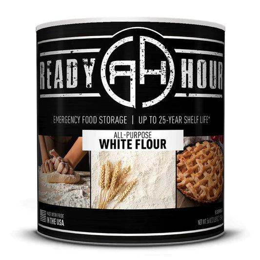 ready hour #10 can all purpose white flour black cover featuring dough a pie and white flour