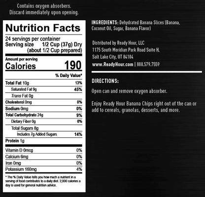 ready hour #10 can banana chips nutritional information and directions