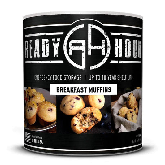 ready hour #10 can breakfast muffins black cover featuring various images of baked breakfast muffins