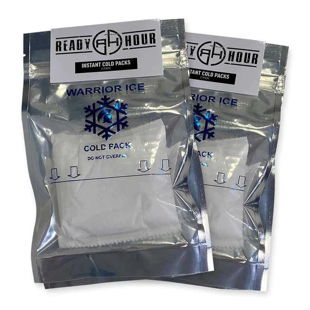 two ready hour instant cold packs in silver packaging