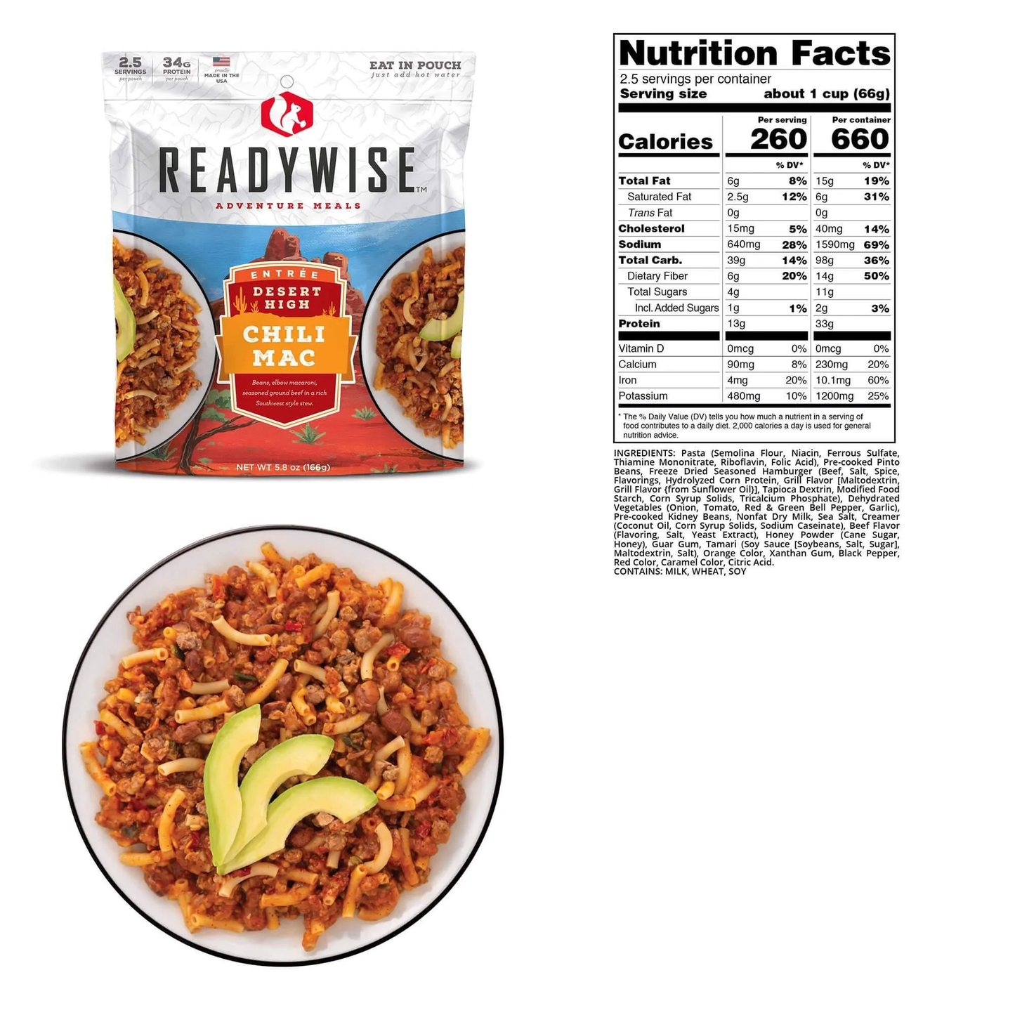 readywise adventure meals 3 day adventure kit with dry bag chili mac nutritional information