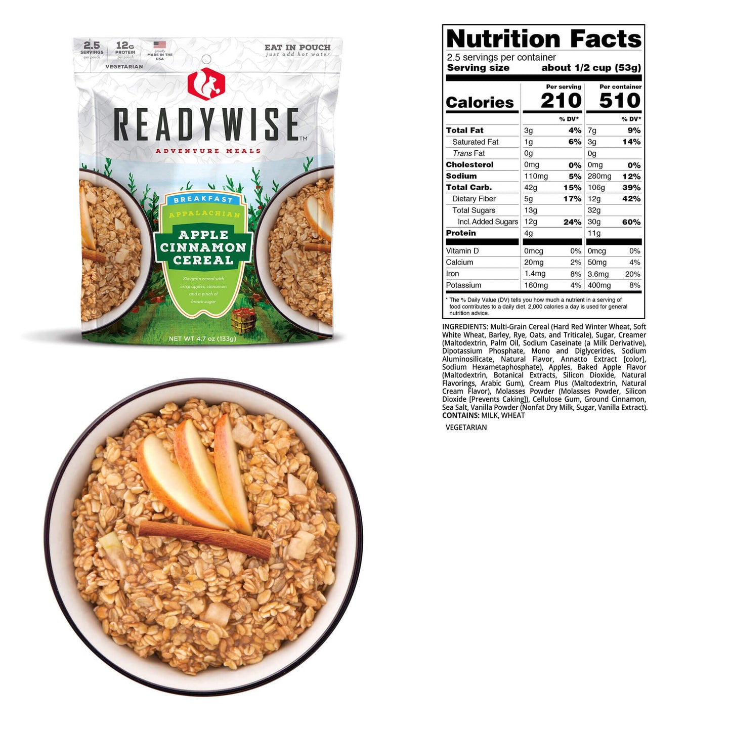 readywise adventure meals 3 day adventure kit with dry bag apple cinnamon cereal nutritional information