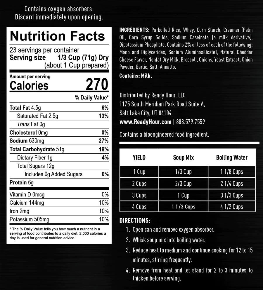 ready hour #10 can cheesy broccoli soup nutritional information and directions